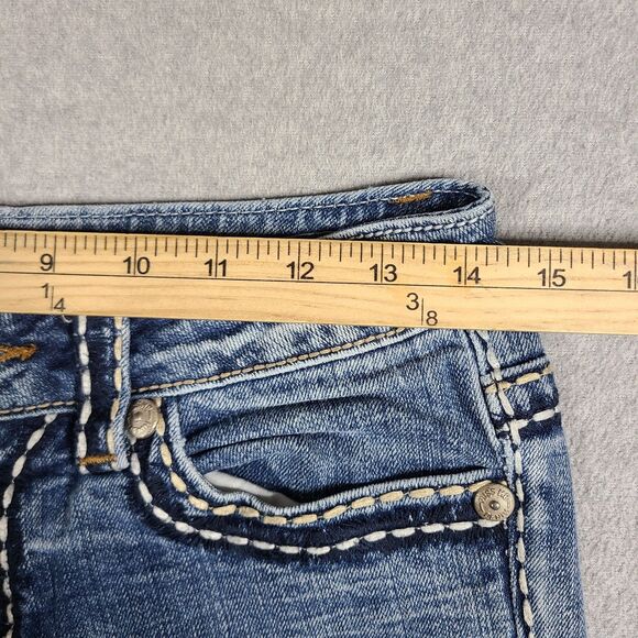 Miss Me Jeans 28 Blue Irene Boot Stretch Low Rise Distressed Denim Pants - Picture 13 of 16